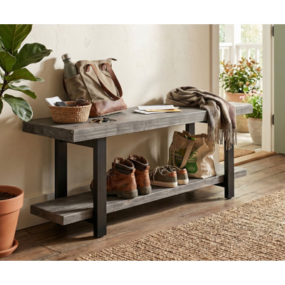 Rundell 48" Entryway Bench Bench with Lower Shelf, Slate Gray