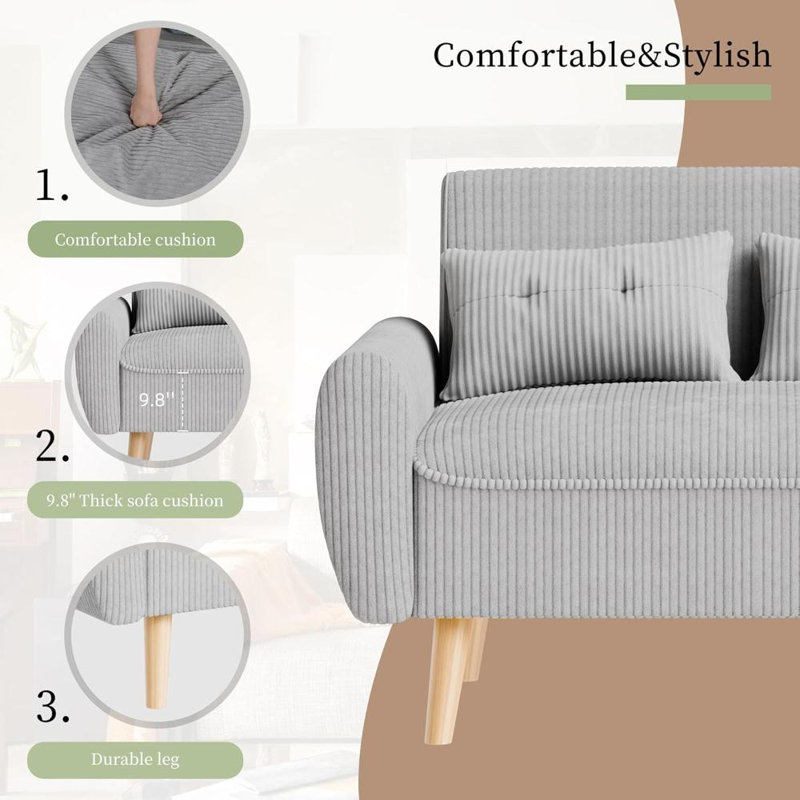Canapé deux places capitonné gris pâle de style milieu du siècle