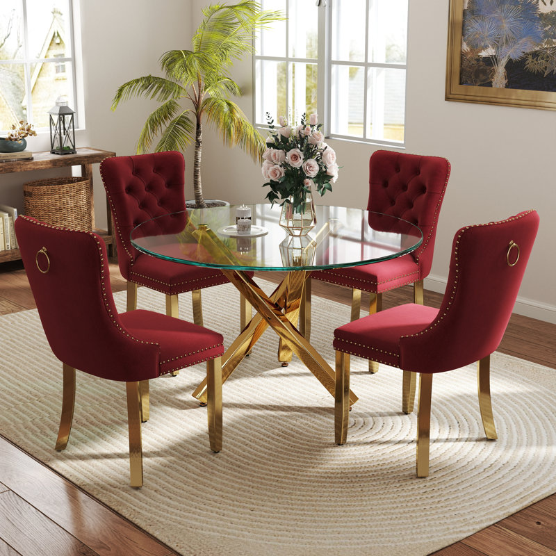 Ensemble de table de salle à manger 5 pièces, H 29,5 po x L 39 po x l 39 po, Bourgogne / Doré, Or