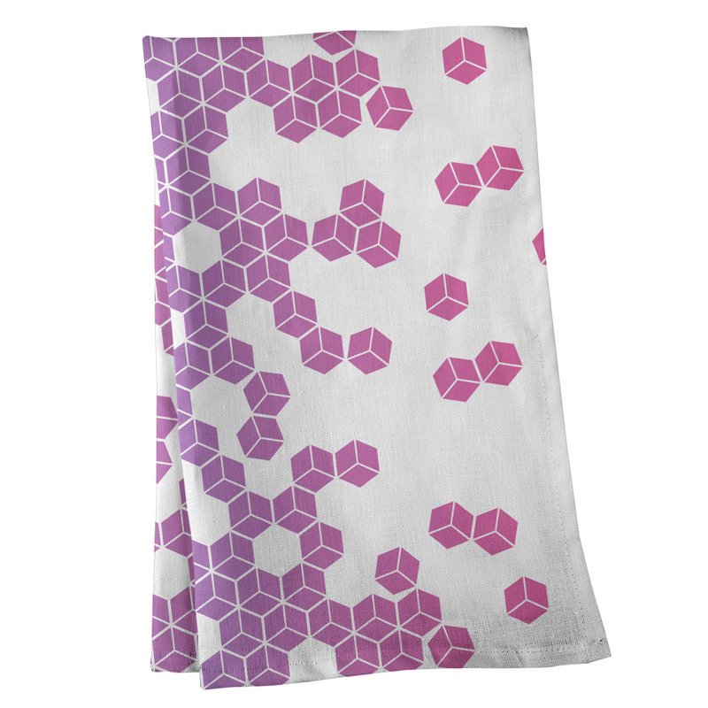 Serviette de thé à motif cube culbuté, Polyester sergé, Mauve / Blanc