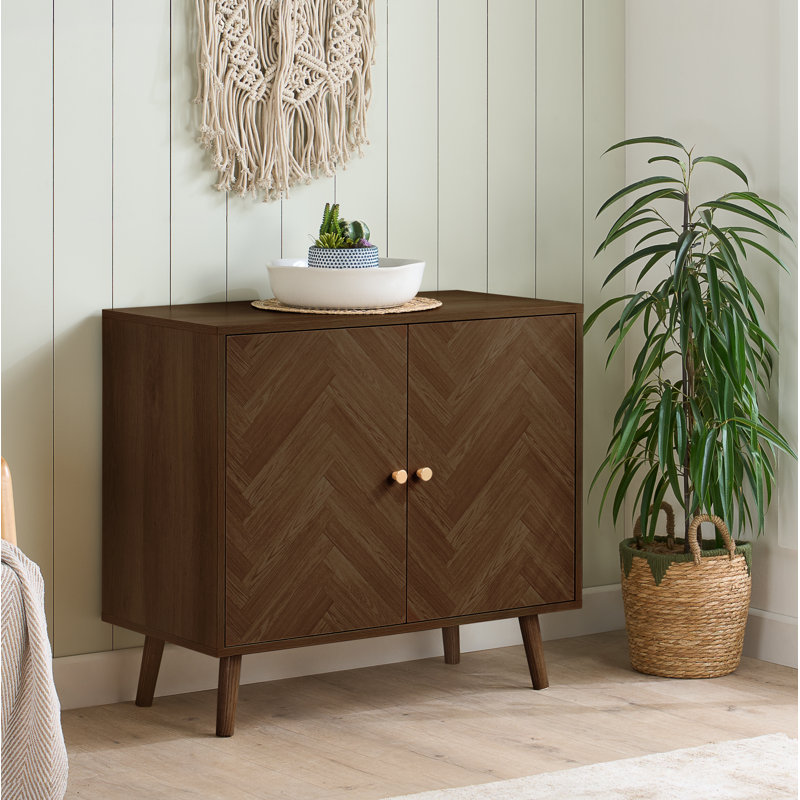Mardell 2 Drawer Sideboard 80CM Width - Herringbone/Chevron effect, WALNUT