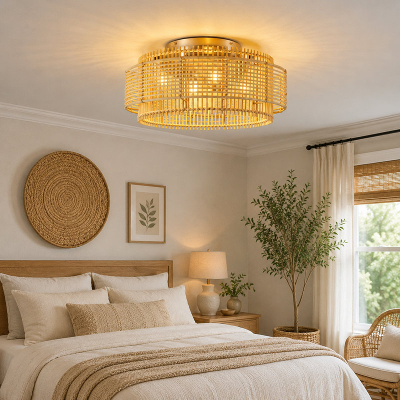 Ventilateur de plafond en cage 19,29 "avec ensemble d'éclairage et télécommande Boho, Flush Mount