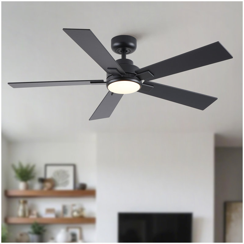 Ventilateur de plafond 52 po avec lumière DEL et télécommande, Noir mat