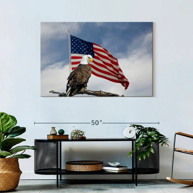 Brampt Perched Eagle American Flag, 30" H x 45" W