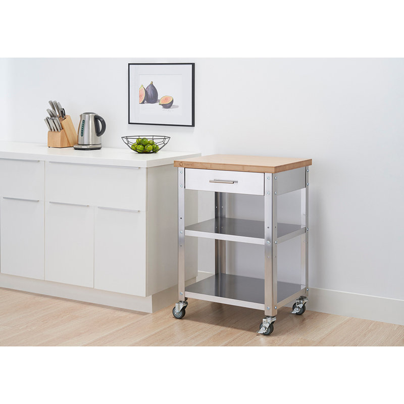 TRINITY EcoStorage Stainless Steel Kitchen Cart /w Bamboo Top and Drawer