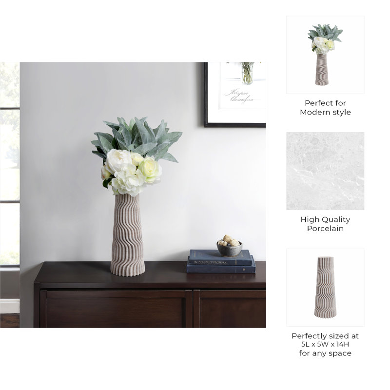 Shelvin Handmade Stoneware Table Vase, 14" H x 5" W x 5" D