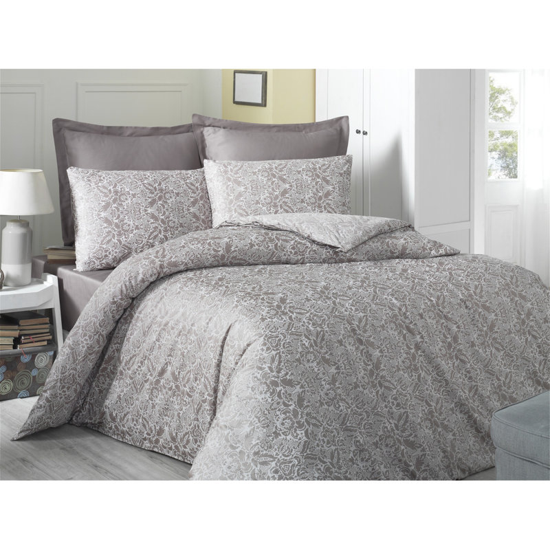 Deviny 100% Cotton Duvet Cover Set, Gray, Double Duvet Cover + 3 Additional Pieces