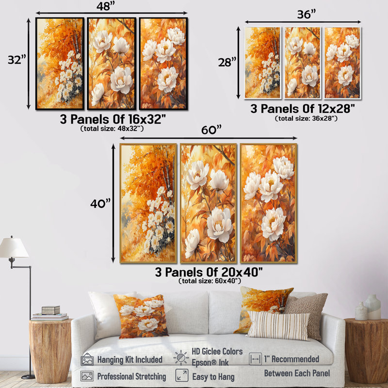 Pe pivoines par l'érable d'automne - Collection d'impressions sur toile, Toile tendue, H 28 po x l 36 po, Ne s’applique pas