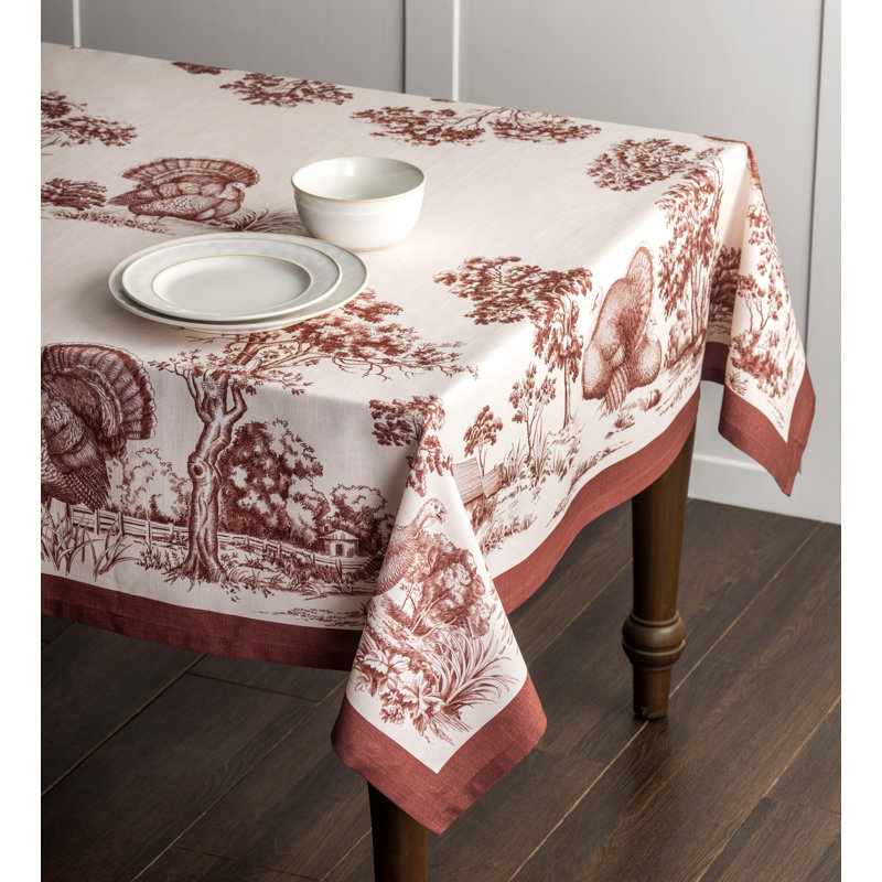 Floral 100% Cotton Square Christmas Tablecloth, 60" x 60", Red