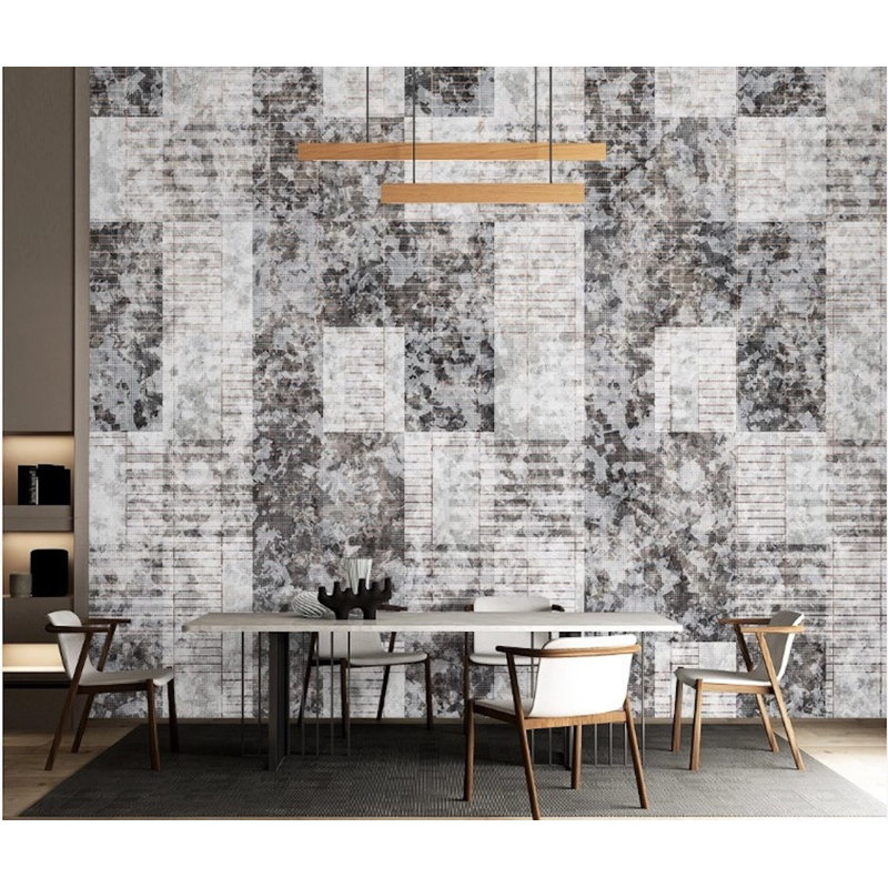 Papier peint amovible géométrique carré à motif abstrait gris, L 105,96 po x l 187 po