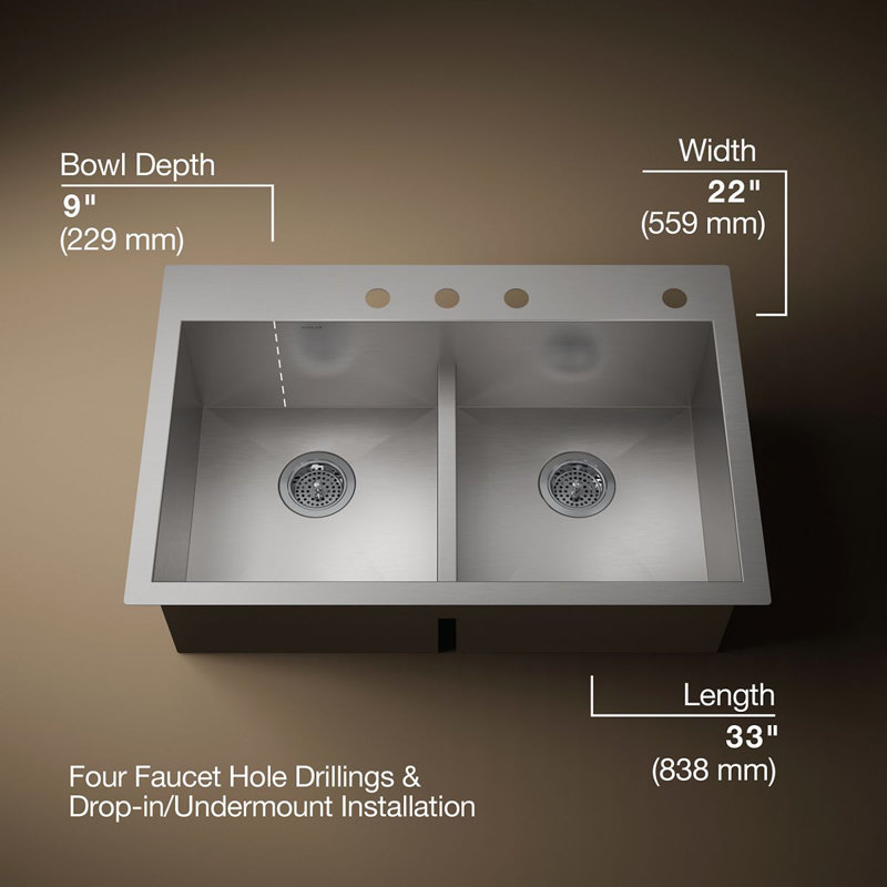 Vault™ 33" L x 22" W Drop-in Kitchen Sink, 4 Hole