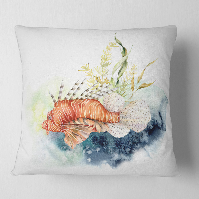 Housse et insert de coussin carré Lionfish et varech avec récif et laminaire, 16" x 16"