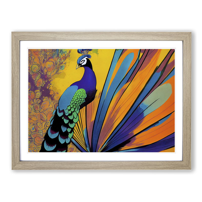 Exclusive Peacock Abstract - Framed Print, 46cm H x 64cm W x 2cm D, Oak