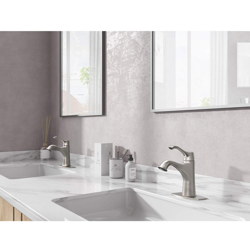 Single-handle Bathroom Faucet with Drain Assembly, Brushed Nickel