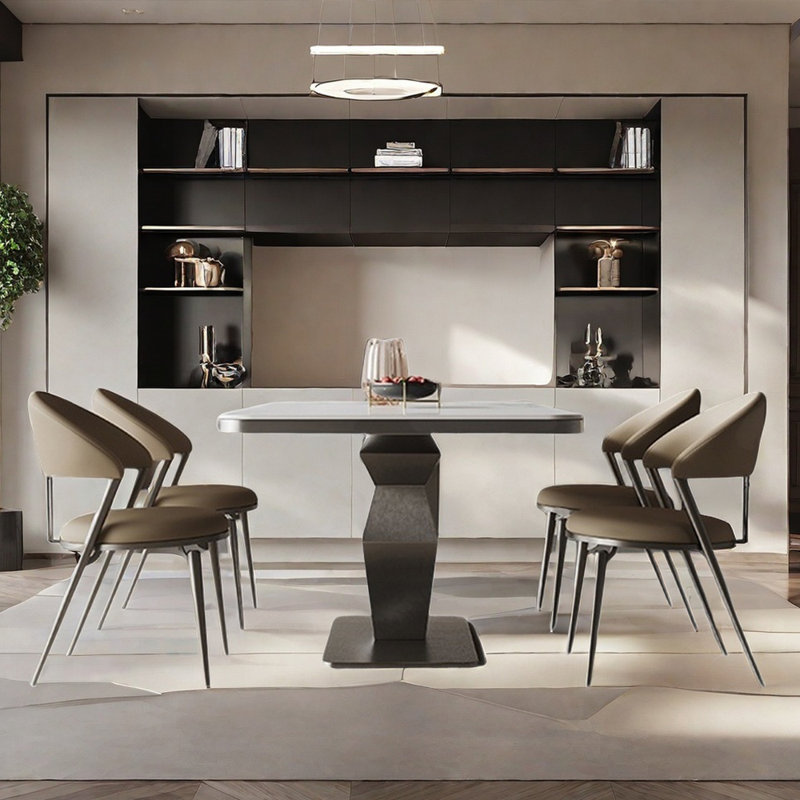 Modern simple rectangular dining table set, 29.5"H x 78.7"L x 35.4"W, Gray