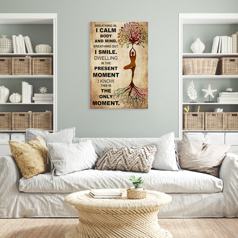 «Yoga Breathing in I Calm Body and Mind», art textuel sur toile tendue, H 36 po x l 24 po x P 1,25 po
