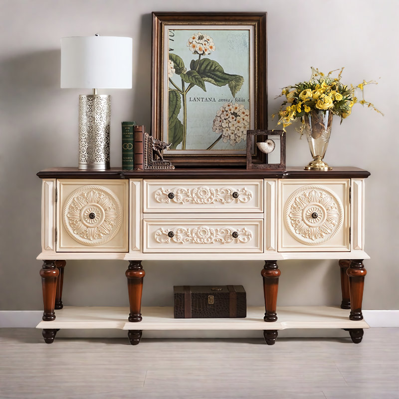 Classic Multi-Function Solid Wood Sideboard, Brown/White