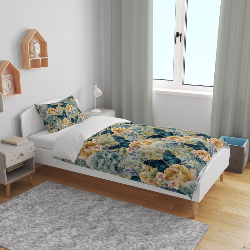 Floral Duvet Cover, King Duvet Cover + 2 King Shams