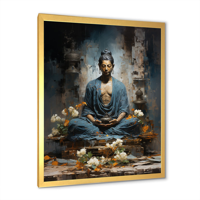 «Dhyan Mudra Hindu Spirituality II», reproduction d'art sur toile, Cadre doré simple, H 32 po x l 16 po x P 1 po