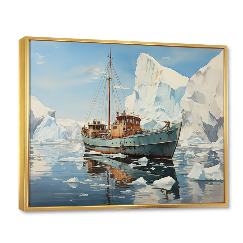 Bleu sarcelle blanc glacé Iceberg Wonder, H 24 po x l 32 po x P 1 po, Cadre flottant doré