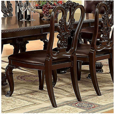 Ensemble de 2 chaises d'appoint de style traditionnel traditionnel avec dossier en cerisier brun et siège en similicuir rembourré