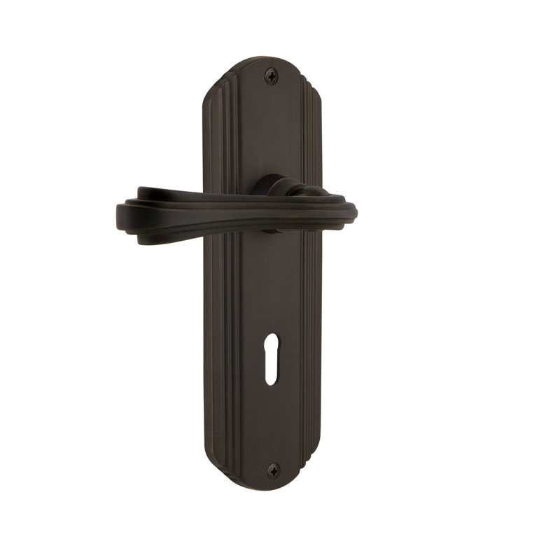 Deco Plate Double Dummy with Decorative Keyhole and Fleur Lever, Oil-Rubbed Bronze