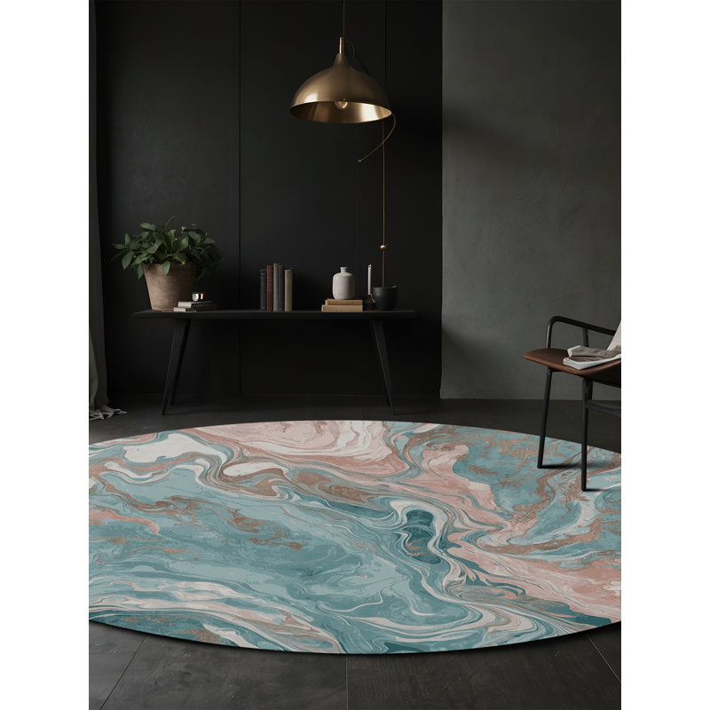 Machine Washable Blue Area Rug, Round 8'