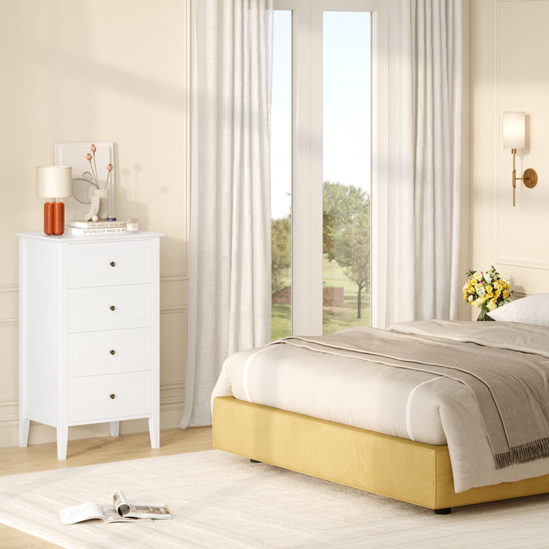 Aloni Wood 4 Drawer 19.7" W Modern Drawer Dresser, White