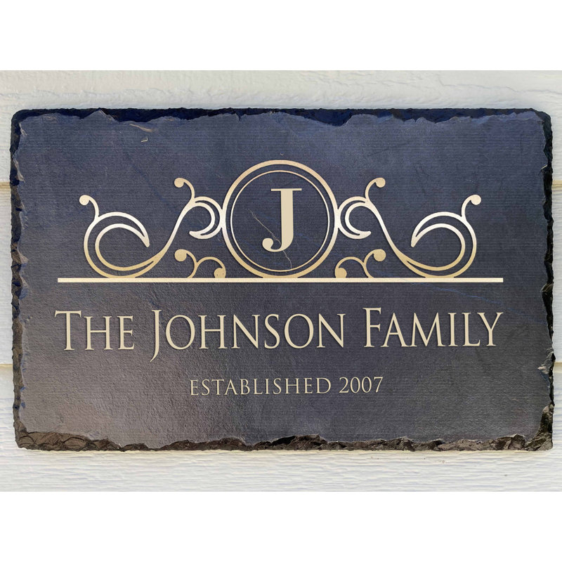 Sassy Squirrel Ink Personalized Slate Stone Address Plaque Line Home Decor Established Family Name, 8" H x 18" W x 0.25" D