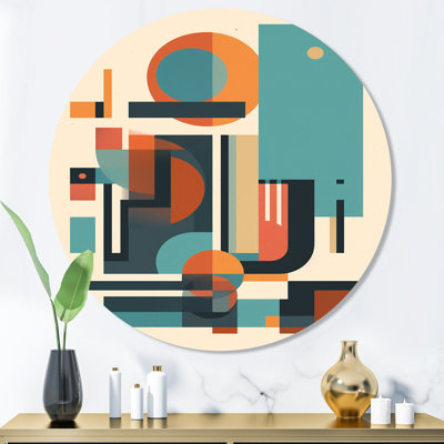 «Blue and Orange Minimalistic Symphony III - Abstract Minimalisme», art mural rond sur métal
