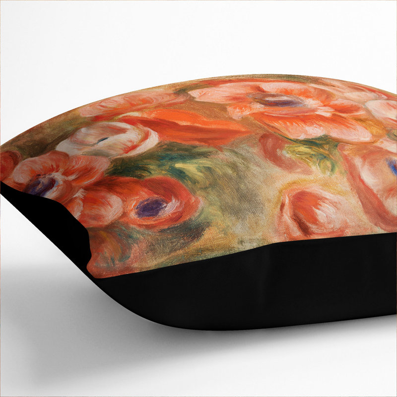 Anemones Floral Scatter Cushion, 55cm H x 55cm W x 20cm D, Black