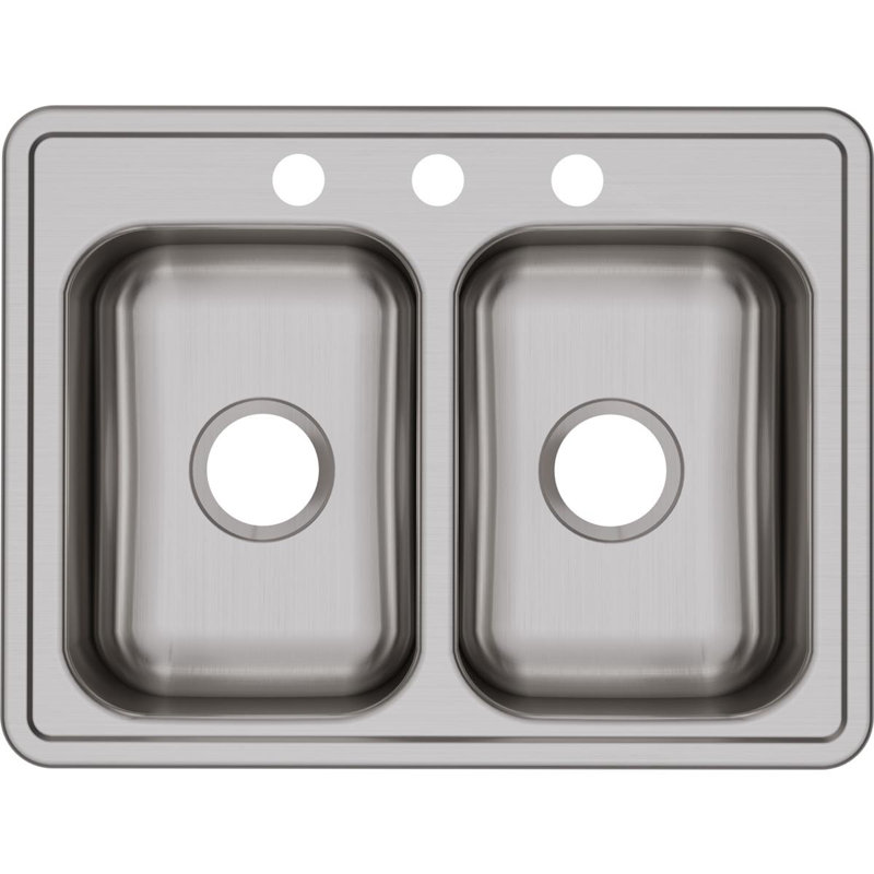 Évier de cuisine double encastré de L 25 po x l 19 po Dayton, 3 trous