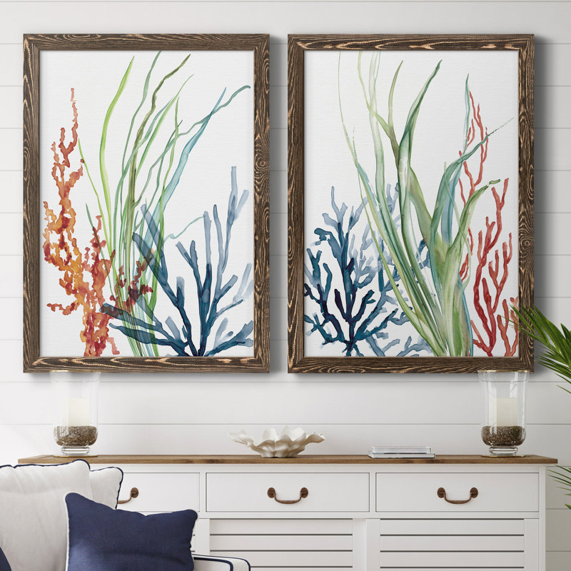 Océan jardin I - ensemble de 2 reproductions d'art, H 31,5 po x l 23,5 po, Toile encadrée, Érable