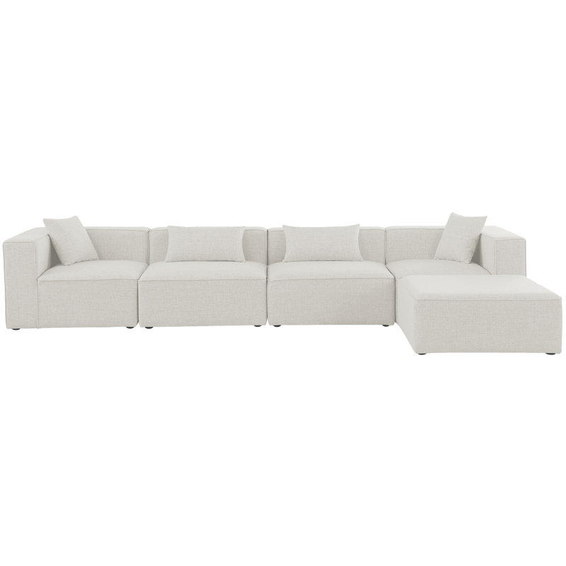 Cube Upholstered L-Shaped Sectional Reversible, Cream Linen Textured Fabric
