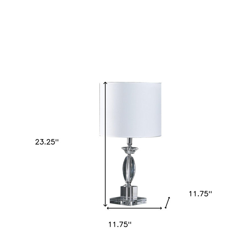 Lampe de table standard 23 "en cristal argenté avec abat-jour tambour blanc classique