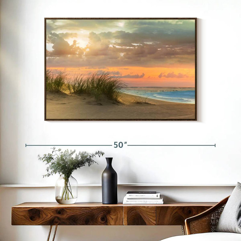 Herbe de mer et crépuscule, Cadre flottant en noyer, 40 po x 27 po