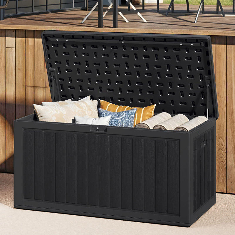 YITA 90 Gallon Water Resistant Resin Lockable Deck Box, Black
