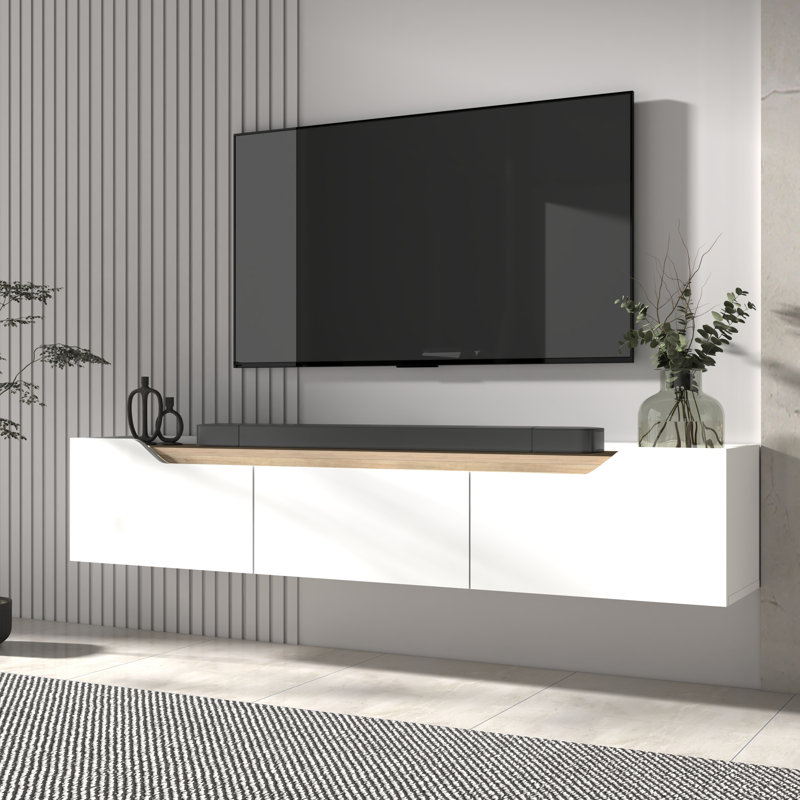 TV Stand for TVs up to 78", White/Oak Wood