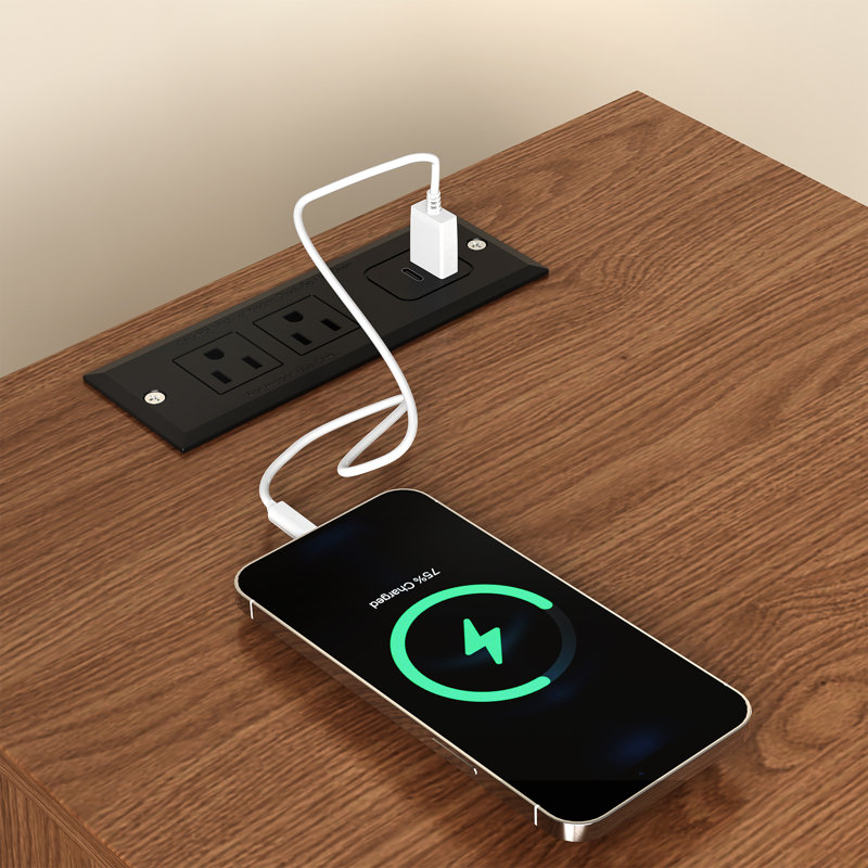 Chanson Nightstand Set Of 2 With 1 USB Port, 2 Outlets and 1 Type-C Port, Brown
