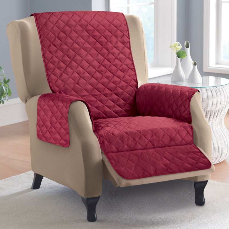Reversible Quilted Red and Cream Polyester Recliner Cover