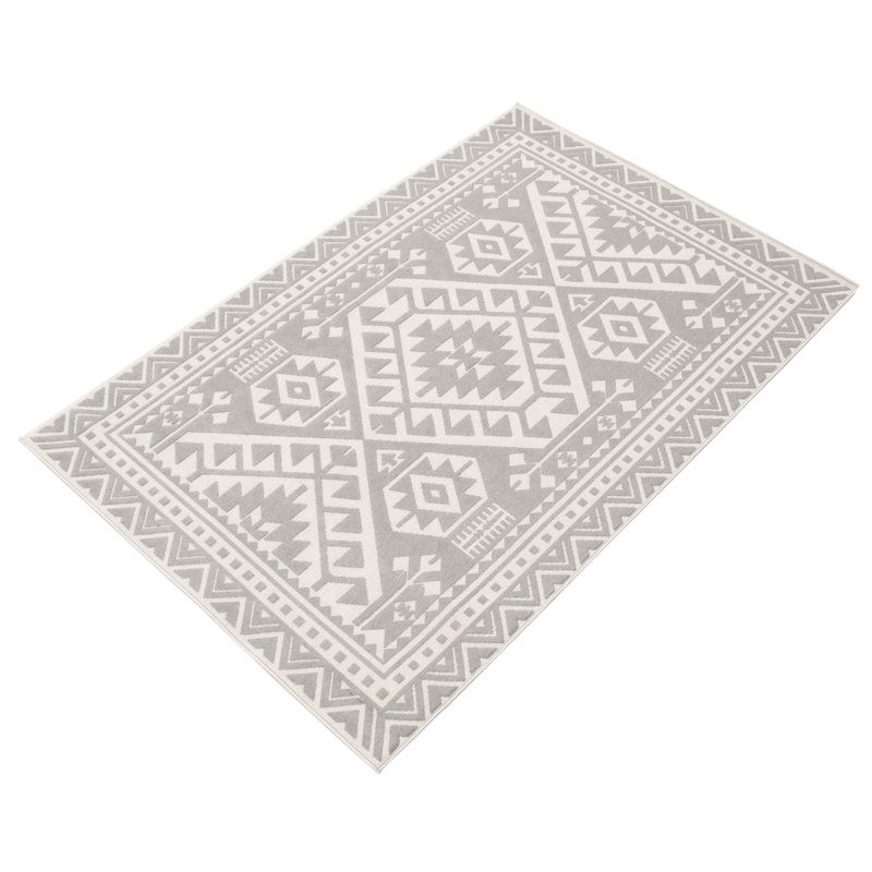 Ensemble de tapis à motif géométrique gris / beige Kerber, Rectangle 4 pi 7 po x 6 pi 7 po