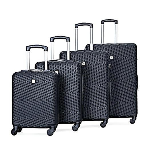 bagages 4 pièces valise légère en ABS avec roues rotatives, 24 pouces et 28 pouces avec verrou TSA, (16/20/24/28) NOIR