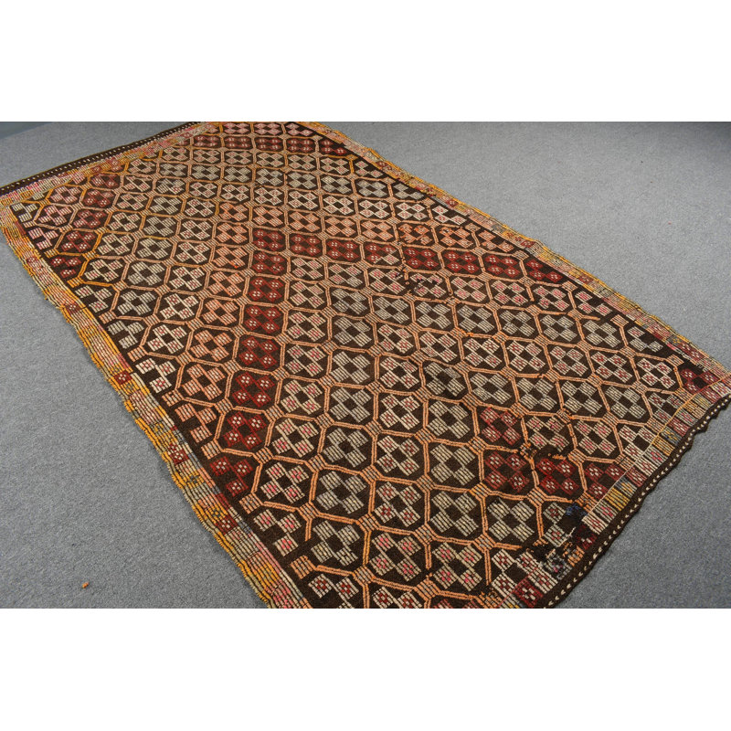 Tapis rétro kilim turc avec motifs anatoliens brodés pour la décoration de salon