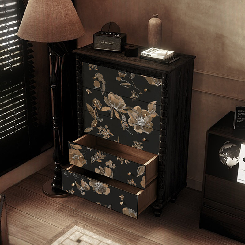 Commode décorative à cinq tiroirs Retro, Noir