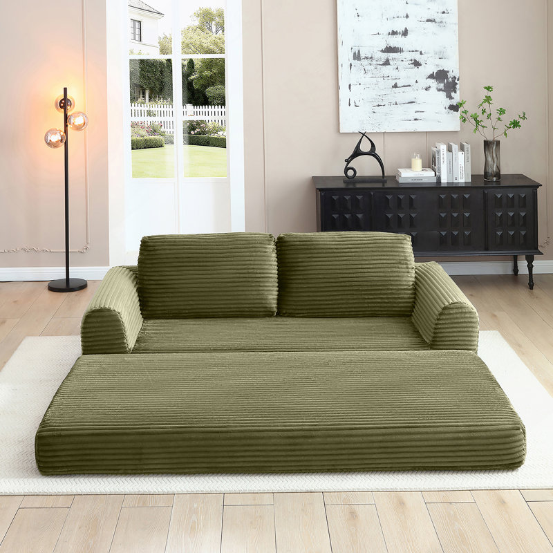 Canapé-lit convertible 2 en 1 avec mécanisme coulissant et conception modulaire pour les espaces de vie modernes., Vert