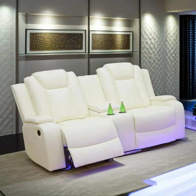 Causeuse inclinable en cuir végétalien blanc Ember avec porte-gobelets et lumières DEL