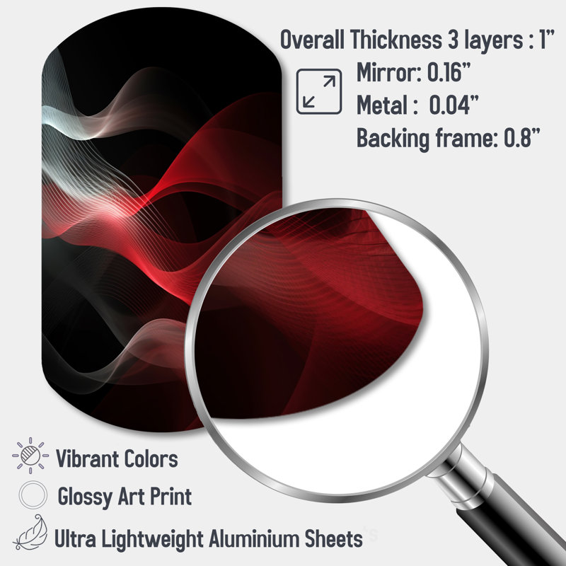 «Red Black Contemplative Abstraction II - Asymmetric Abstract Modern Waves», reproduction d'art murale en métal