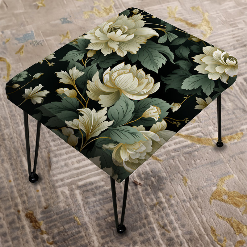 Green Peonies Love Damask Poetry - Floral Rectangle Ottoman