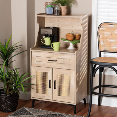 Baxton Studio Pavone Mid-Century Modern Oak Brown Wood Kitchen Cabinet by Bayou Breeze