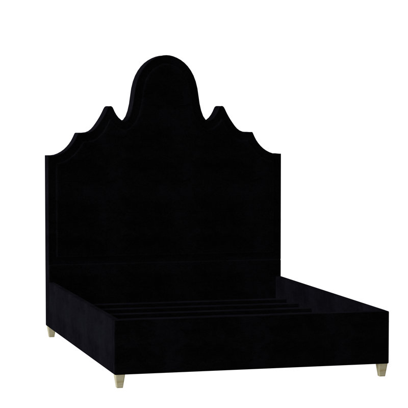 Lit tapissier standard Amalie, Double, Velours performance noir Bella, Naturel